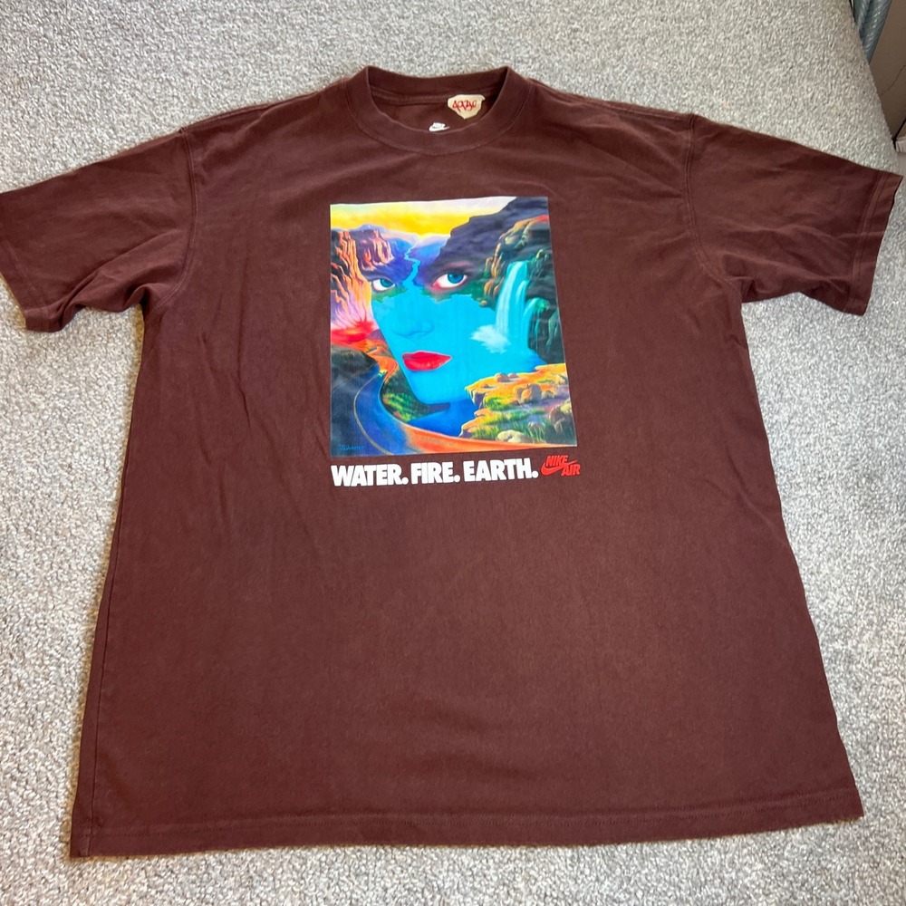 Nike Air Water Fire Earth shirt Mens Medium Brown Loose psychedelic retro street
